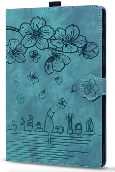 Luxe Bescherm-Etui Hoes Map geschikt voor Apple iPad 10 - 11 - A16 - 10.9 - Bloemen en Kat - Groen