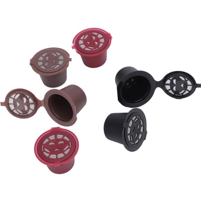 6 pièces Capsules Réutilisables Tasses Capsules à Café Ménagères Filtre Capsules Rechargeables Pods pour Préparation du Café L black
