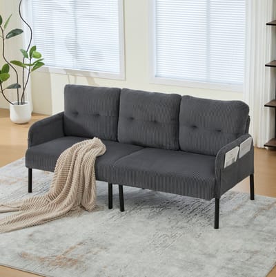 MIVRAY Zitbank 171 x 72 x 80 cm - 3-Zits Met Hoge Rugleuning En Zijvak - Voor Woonkamer Of Slaapkamer - Corduroy Grijs
