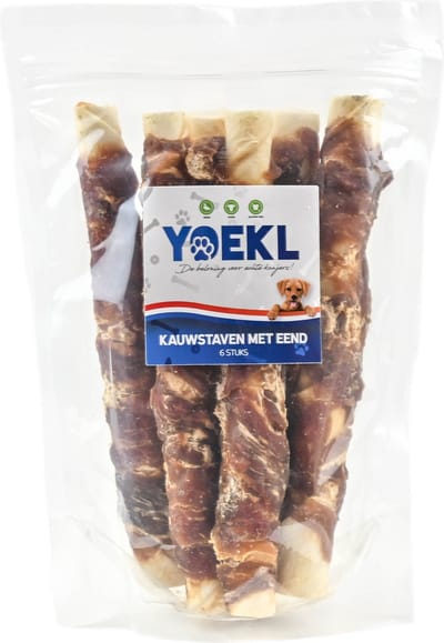 YOEKL Kauwstaven met Eend 20cm - 6 Stuks - Hondensnacks - Hondensnoepjes - Hondensnacks Gedroogd