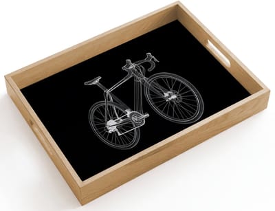 Dienblad hout 40x30 cm - Schootdienblad - Lijnen - Illustratie - Wit - Borrelplank rechthoek - Plateau dienbladen