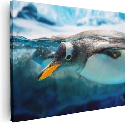 Artaza Canvas Schilderij Pinguïn Onderwater - 40x30 cm - Klein - Wanddecoratie Zee - Muurdecoratie Dieren - Kamer Accessoires