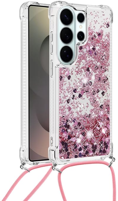 Coverup Hoesje - Geschikt voor Samsung Galaxy S26 Ultra Hoesje - Coverup Liquid Glitter Back Cover met Koord - Rose Gold
