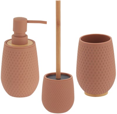 Tendance badkamer accessoires set honeycomb - bruin - rubber/bamboe