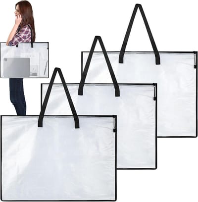 Tekenmap A2 met handvat en ritssluiting, 63 x 48 cm, grote waterdichte opbergtas voor kunst, reizen en fotoverzameling