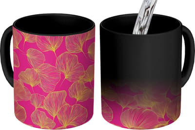 Magische Mok - Foto op Warmte Mokken - Koffiemok - Bladeren - Nerven - Grafisch - Roze - Magic Mok - Beker - 350 ML - Theemok