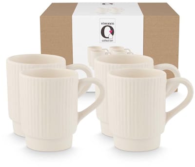 vtwonen Mokken - Keramiek - Theemok of Koffiemok - Gebroken wit - 300ml - Set van 4