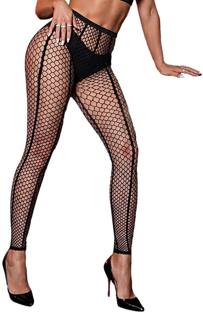 Dailygoods- Netpanty Zwarte Strepen - Hoge Taille - Elastische Panty - Voetloze Kousen - Zachte Nylon/Elastaanmix - Comfortabele Tailleband