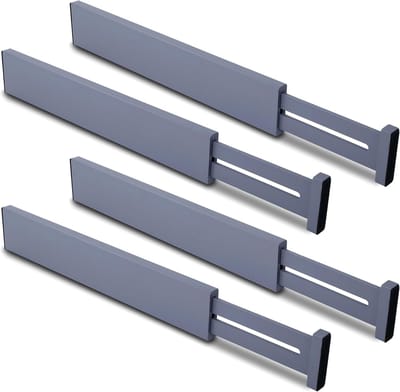 Famanu Ladeverdelers bamboe, grijze laden organizers verstelbaar voor sokken, veerbelast, werken in keuken, dressoir, badkamer, slaapkamer, lade, bureau, 4 stuks