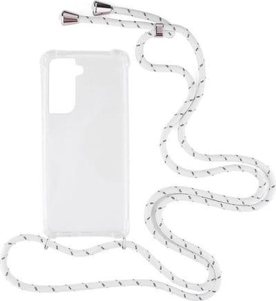 Shop4 - Geschikt voor Samsung Galaxy S21 Hoesje - Zachte Back Case met Koord Multi Wit