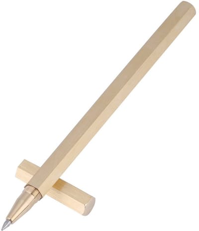 Dailygoods- Balpen Zeshoekig Design - Draagbare Messing Pen - Antislip - Flanellen Pennenzak - Corrosiebestendig - Comfortabel Schrijven