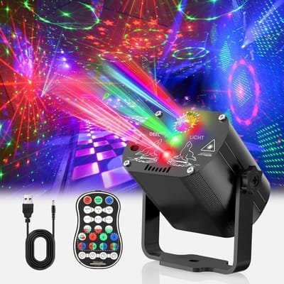GELLDG Podiumverlichting - Discolichten - 60 lichteffecten - Met stroboscoop en afstandsbediening - Breedhoekdiscobal - Met muziekbediening - Meerdere RGBW-effecten - USB-feestverlichting - Geschikt voor Halloween, feesten en Kerstmis