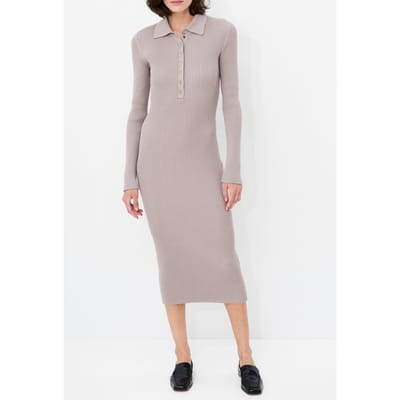 French Connection Mari L/s Collared Midi Dress Taupe Neutral Maat: S | Blousejurken Outlet | Dames | Taupe