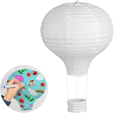 Lampion decoratie - Heteluchtballon papieren lampion witte klassieke bamboestijl 30 cm rendez-vous bruiloft feest verjaardagsfeest