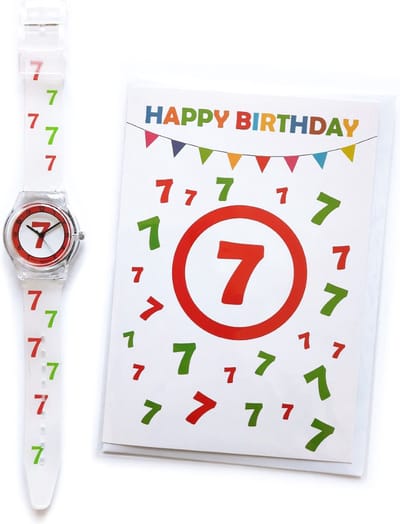 Happy Birthday Wenskaart 7 Jaar + Verjaardag Horloge Kind 7 Jaar - HOR-7