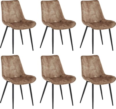 Colenis® - Verta Eetkamerstoel - Set Van 6 - Taupe - Adoré Velvet - Industrieel