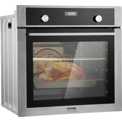 VEVOR Enkele Inbouwoven, 24" Elektrische Inbouwoven met 9 Kookfuncties, 2,68 kubieke voet Elektrische Inbouwovens, Snelle Opwarming tot 200°C in 5 minuten, 3550W Elektrische Oven met Bakrek en Bakplaat, Keuken