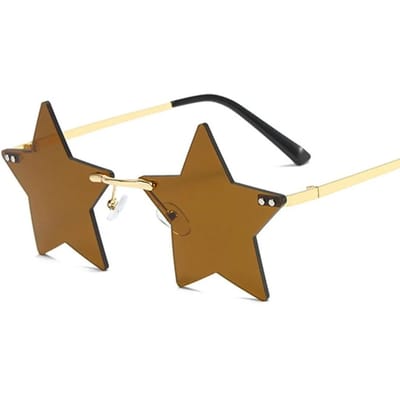 Lunettes de soleil en forme d'étoile, pentagramme drôle, décoration de noël, lunettes de fête, sans monture beige
