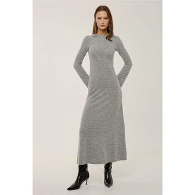 Textured Maxi-jurk met Ronde Hals