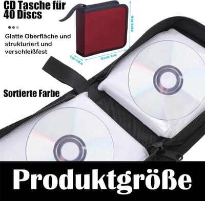 Opbergzak voor 40 CD's en DVD's met rits, ideaal voor thuis en onderweg, ruimtebesparend en duurzaam ontwerp in rood