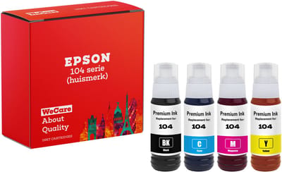 4-pack | Huismerk geschikt voor Epson 104 Inktflessen - Inktflesjes - Geschikt voor EcoTank ET-1810 - ET-2721 - ET-2814 - ET-2820 - ET-2825