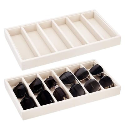 Dailygoods- Zonnebril-Organizer Fluwelen - 6 Vakken - Opbergdoos - Sieraden - Horlogeweergave - 38,3 x 19,3 x 3,2 cm