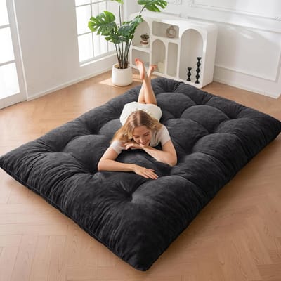 Oprolbare Matras - Futon Slaapbank - Comfortabel Slapen - Versnipperd Schuim Vulling - 135x200x15 cm - Zwart