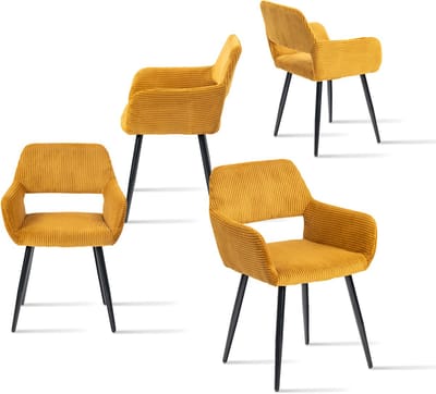 Meubles Cosy Set van 4 eetkamerstoelen - met armleuningen Corduroy zitting – Geel