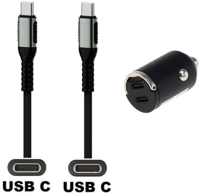 OneOne auto snellader met 2 poorten + 0,2m sterke USB C naar C kabel. 40W (2x 20W) lader. Autolader adapter past op Apple iPhone 15, iPhone 15 Plus, 15 Pro, 15 Pro Max, iPhone 16, 16 Plus, 16 Pro, iPhone 17, 17 Air, 17 Pro, 17 Ultra
