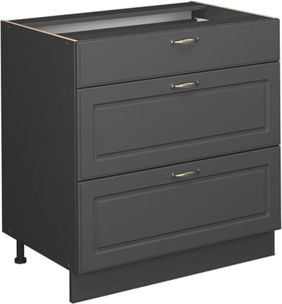 Vicco Fame-Line Keukenonderkast – 80 cm met 3 laden, WB Eik Anthrazit-Gold Landhaus