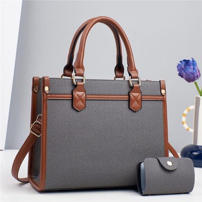 Nieuwe Stijl Patchwork Mode Tas met Canvas Textuur Hoge Uitstraling Grote Capaciteit Crossbody Tas . brown
