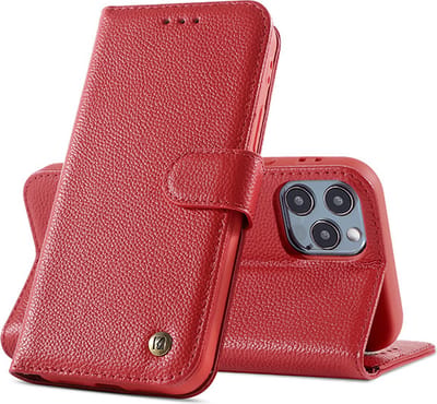 Echt Lederen Book Case Hoesje - Leren Portemonnee Telefoonhoesje - Geschikt voor iPhone 12 Pro Max - Rood