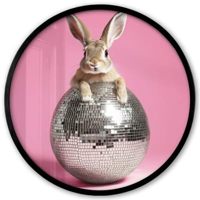Poster in lijst Rond - Fotolijst 40x40 cm - Posters - Haas - Strik -Discobal - Ronde posterlijst zwart - Decoratie - Wanddecoratie woonkamer - Muurdecoratie slaapkamer