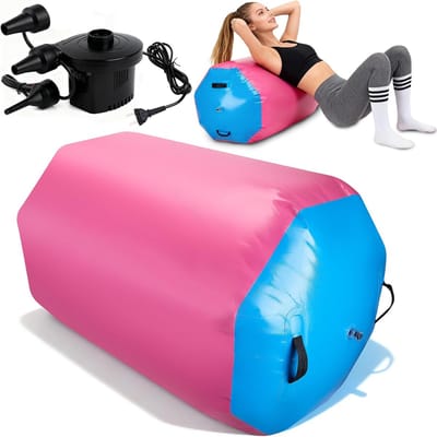 Opblaasbare Air Roll - Gymnastiek Rol - Thuis Fitness - Inclusief Elektrische Pomp - 90 x 70 cm - Rozerood Blauw