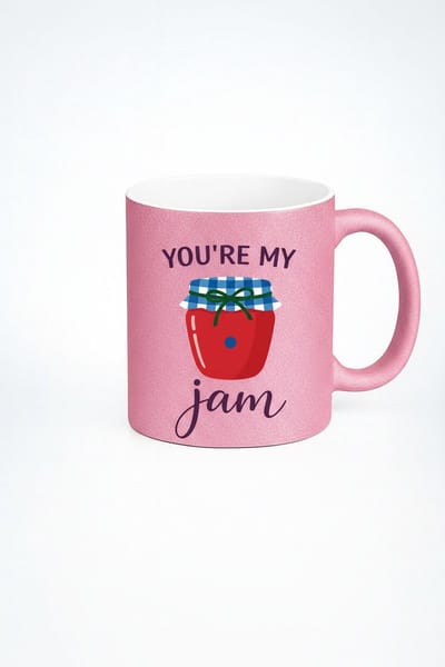 Roze Glitter Mok "You're My Jam" met Jam Pot Afbeelding - Liefdes Mok Cadeau