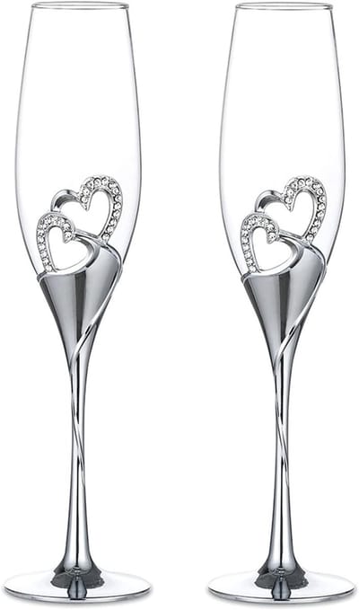 Set van 2 Creatieve Hoge Kwaliteit Wijnglazen met Voet, Gekleurd Emailed Kristal, Hartvormig voor Romantische Bruiloften en Speciale Gelegenheden