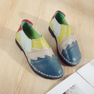 Top Koeienhuid Zachte Enkele Damesschoenen Etnische Stijl Kleur Gevlekt Echt Leer Dames Enkele Schoenen 36 gray