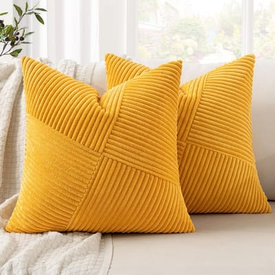 Livia home - Kussenhoes 45x45 cm - Gele Corduroy Set van 2 - Decoratief voor Woonkamer - Stijlvol Patroon - Comfortabel en Duurzaam