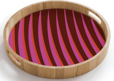 Dienblad rond 40x40 cm - Schootdienblad hout - Lijnen - Rood - Beweging - Borrelplank rechthoek - Plateau houten dienbladen