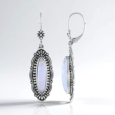 Cavill - Zilveren Oorbellen 925 Sterling Zilver Geoxideerd - Blauwe Kant Agaat 5.49 ct Oval Cabochon - Elegante Dames Sieraden 51 mm