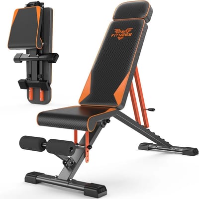 Amolass - Fitnessbank - Halterbank - Bench - Inklapbaar - Trainingsbank - Verstelbaar - Oranje/Zwart - Compact/Krachtig/Veelzijdig