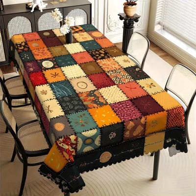 Stijlvol Patchwork Tafelkleed, Boheemse Kleurrijke Print, Schone Golvende Rand, Vuilafstotend, voor Keuken, Feest & Casual Decor 90x140cm orange