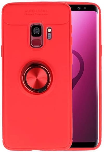 Softcase Telefoonhoesje - Geschikt voor Samsung Galaxy S9 Hoesje met Ring Houder Rood