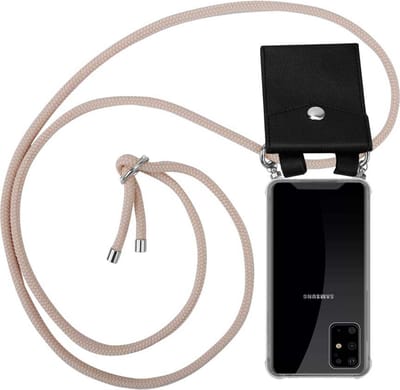 Cadorabo Hoesje geschikt voor Samsung Galaxy S20 PLUS in PEARLY ROSE GOUD - Silicone Mobiele telefoon ketting beschermhoes met zilveren ringen, koordriem en afneembaar etui