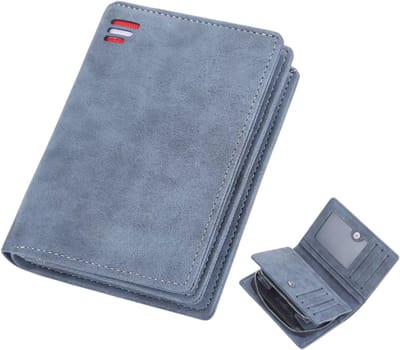 Heren Portemonnee PU Leer - Korte Leren Portemonnee met Rits Muntvak - Kaarsenhouder - Vintage Grote Capaciteit - Blauw