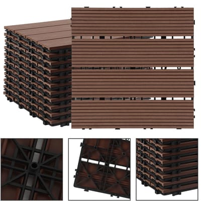 Terrastegels 5m² houten tegels 30x30 cm 55 stuks bruin voor terras, balkon, houten terrastegels met kliksysteem