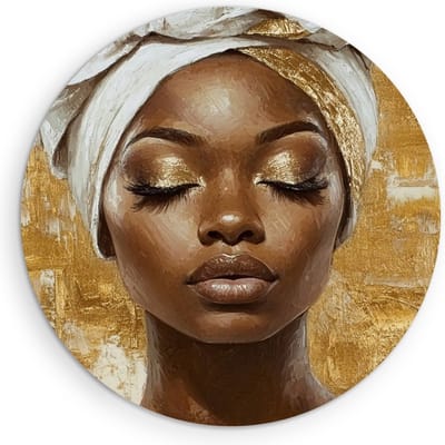 Saammp Muurcirkel Hout - Abstract - Afrikaanse Vrouw - Goud - Ø 80 - Wandcirkel - Wanddecoratie Cirkel - Muurdecoratie Woonkamer - Slaapkamer decoratie - Rond Schilderij