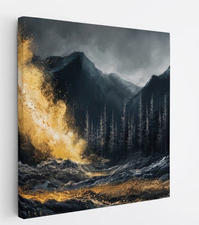 Saammp Canvas Schilderij - goud - Abstract - bomen - Landschap - Natuur - 20x20 - Foto op canvas - Wanddecoratie - Muurdecoratie Woonkamer - Slaapkamer decoratie - Canvas Print