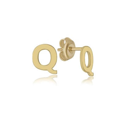 Letter Q Gold Plated Initial Oorknoppen Zilveren (zilvergehalte 925 Sterling) (goudkleurig)