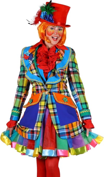 Knalkleurige geruite clownsjasje voor vrouwen - Kostuum voor carnaval en Halloween